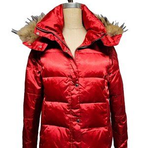 Marc Convertible Red Satin Fur Down Jacket w/ Removable Sleeves Vest Size XL let